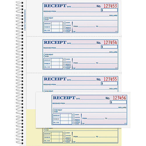 Adams Spiral 2-part Money/Rent Receipt Book 200 Sheet(s) - Spiral Bound - 2 Part - 2.75" x 7.62" Form Size - White, Canary - Assorted Sheet(s) - 5 / Pack (SC1182PK)