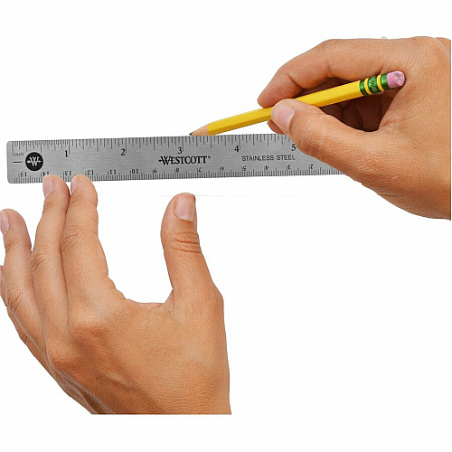 Westcott 6" Stainless Steel Rulers 6" Length x 0.8" Width - 1/16, 1/32 Graduations - Metric, Imperial Measuring System - Stainless Steel - Stainless Steel - 12 / Box (10414BX)