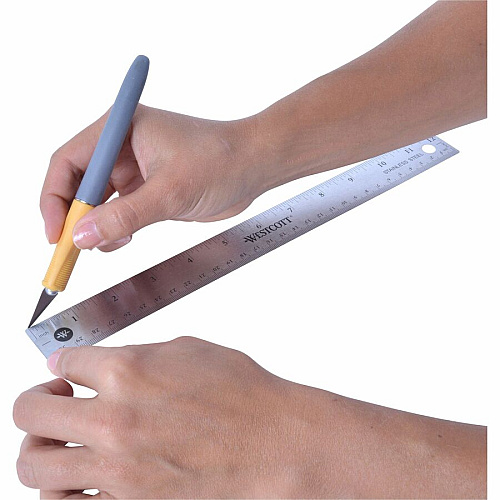 Westcott Stainless Steel Rulers 12" Length x 1" Width - 1/16, 1/32 Graduations - Metric, Imperial Measuring System - Stainless Steel - Stainless Steel - 12 / Box (10415BX)