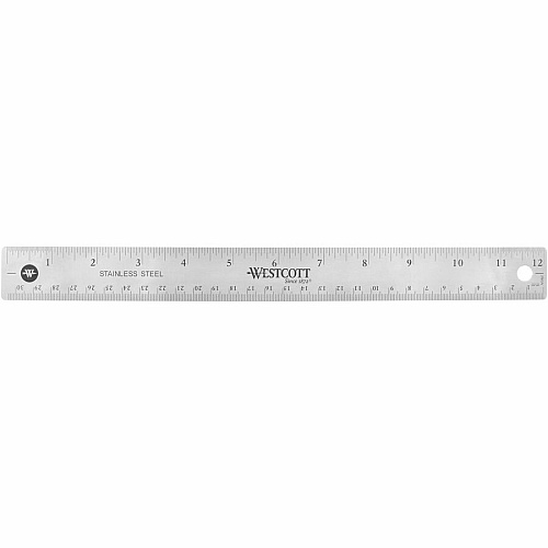 Westcott Stainless Steel Rulers 12" Length x 1" Width - 1/16, 1/32 Graduations - Metric, Imperial Measuring System - Stainless Steel - Stainless Steel - 12 / Box (10415BX)