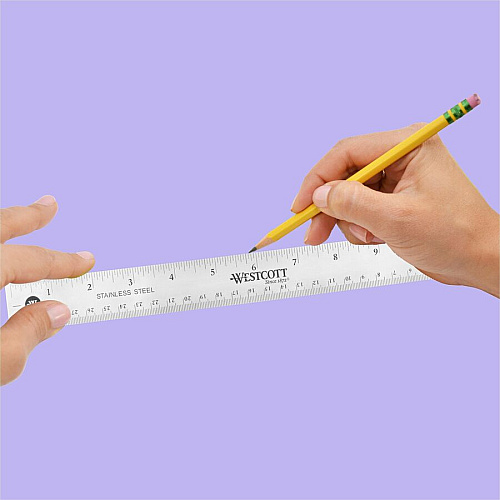 Westcott Stainless Steel Rulers 12" Length x 1" Width - 1/16, 1/32 Graduations - Metric, Imperial Measuring System - Stainless Steel - Stainless Steel - 12 / Box (10415BX)