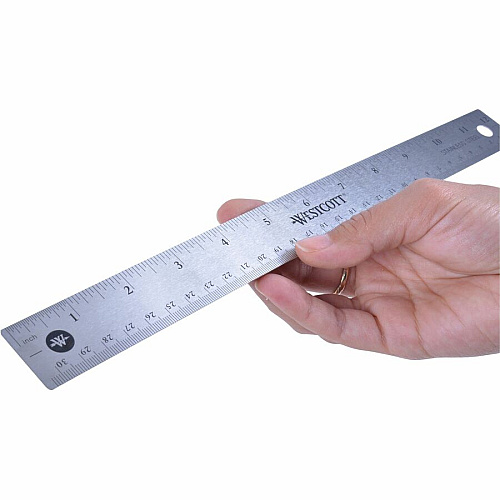 Westcott Stainless Steel Rulers 12" Length x 1" Width - 1/16, 1/32 Graduations - Metric, Imperial Measuring System - Stainless Steel - Stainless Steel - 12 / Box (10415BX)