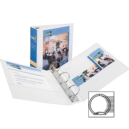 Avery&reg; Economy View Binder 3" Binder Capacity - Letter - 8 1/2" x 11" Sheet Size - 460 Sheet Capacity - 3 Ring(s) - Fastener(s): Round Ring - Pocket(s): 2, Internal - Vinyl - White - 1.79 lb - Gap-free Ring, Rivet, Clear Overlay, Non Locking (05741BD)