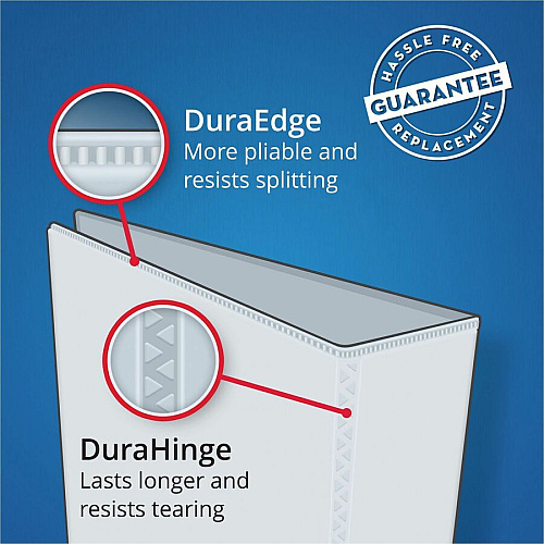 Avery&reg; Durable View Binders - EZD Rings 3" Binder Capacity - Letter - 8 1/2" x 11" Sheet Size - 670 Sheet Capacity - 3 Ring(s) - Fastener(s): D-Ring - Pocket(s): 4, Internal - Poly - White - Recycled - Easy Insert Spine, Exposed Rivet, Gap-f (09701BD)