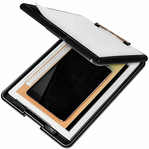 Business Source Storage Clipboard 8 1/2" x 11" Sheet Size - Plastic - Black - 12 / Carton (BSN37513CT)