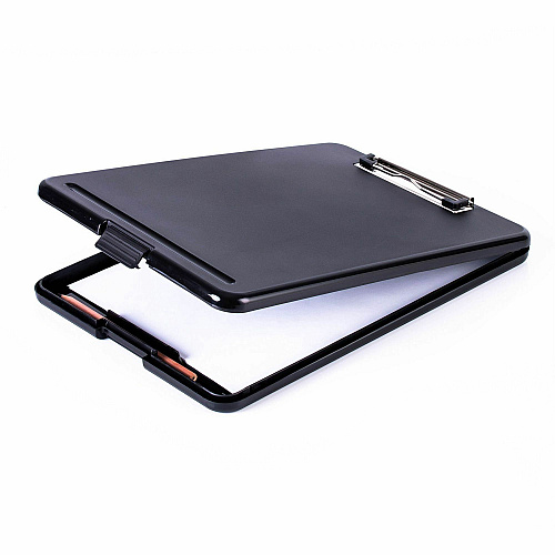 Business Source Storage Clipboard 8 1/2" x 11" Sheet Size - Plastic - Black - 12 / Carton (BSN37513CT)