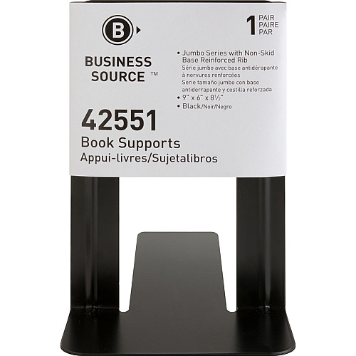 Business Source Heavy-gauge Steel Book Supports 8.50" Height x 9" Width x 6" Depth - Desktop - Non-skid Base, Scratch Resistant, Stain Resistant - Black - Steel - 2/Pair - 6 / Box (BSN42551BX)