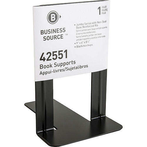 Business Source Heavy-gauge Steel Book Supports 8.50" Height x 9" Width x 6" Depth - Desktop - Non-skid Base, Scratch Resistant, Stain Resistant - Black - Steel - 2/Pair - 6 / Box (BSN42551BX)