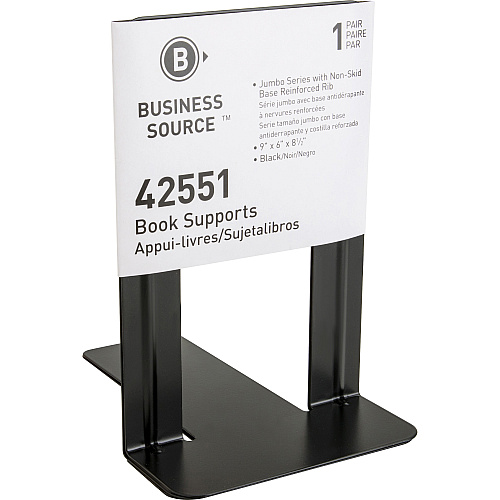Business Source Heavy-gauge Steel Book Supports 8.50" Height x 9" Width x 6" Depth - Desktop - Non-skid Base, Scratch Resistant, Stain Resistant - Black - Steel - 2/Pair - 6 / Box (BSN42551BX)