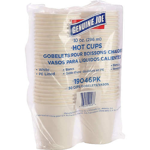 Genuine Joe 10 oz Disposable Hot Cups 10 fl oz - White - Polyurethane - Hot Drink, Beverage - 50/Pack - 5 / Bundle (GJO19046BD)