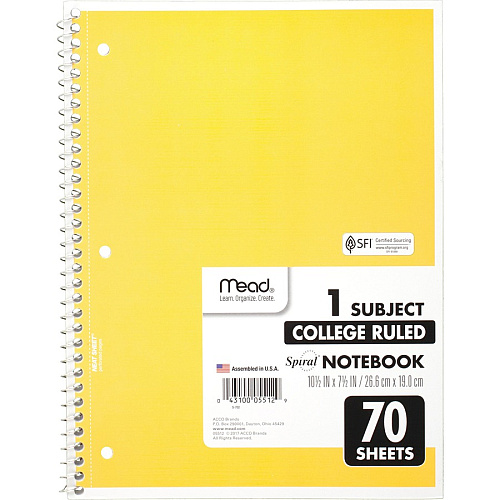 Mead One-subject Spiral Notebook 70 Sheets - Spiral - College Ruled Front Ruling - 8" x 10 1/2" Sheet Size - White Paper - Tan Board Cover - Heavyweight, Punched - 12 / Bundle (05512BD)