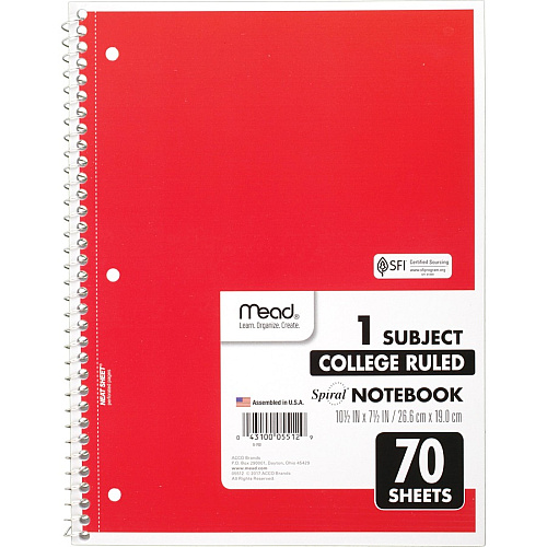 Mead One-subject Spiral Notebook 70 Sheets - Spiral - College Ruled Front Ruling - 8" x 10 1/2" Sheet Size - White Paper - Tan Board Cover - Heavyweight, Punched - 12 / Bundle (05512BD)