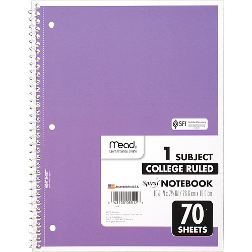 Mead One-subject Spiral Notebook 70 Sheets - Spiral - College Ruled Front Ruling - 8" x 10 1/2" Sheet Size - White Paper - Tan Board Cover - Heavyweight, Punched - 12 / Bundle (05512BD)