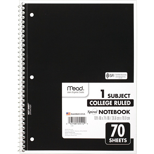 Mead One-subject Spiral Notebook 70 Sheets - Spiral - College Ruled Front Ruling - 8" x 10 1/2" Sheet Size - White Paper - Tan Board Cover - Heavyweight, Punched - 12 / Bundle (05512BD)