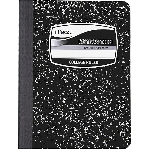 Mead Composition Book Sewn - 7 1/2" x 9 3/4" Sheet Size - White Paper - Black Marble Cover - 12 / Carton (09932CT)