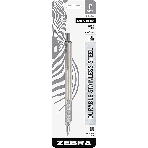 Zebra Pen STEEL 7 Series F-701 Retractable Ballpoint Pen 0.7 mm Pen Point - Refillable - Retractable - Black Ink - Stainless Steel Barrel - 6 / Box (29411BX)