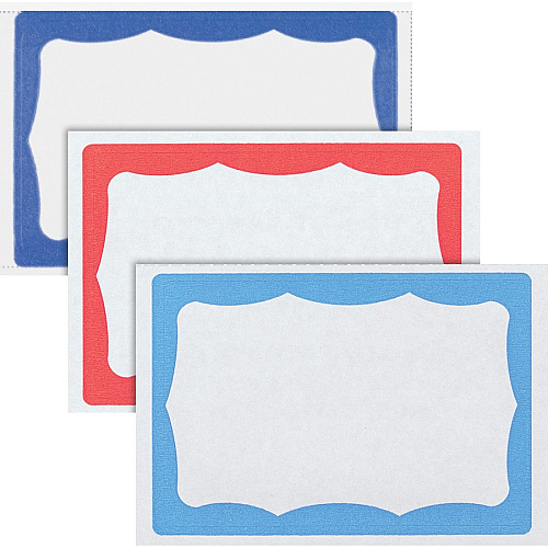 Advantus Color Border Adhesive Name Badges 2 5/8" Height x 3 3/4" Width - Removable Adhesive - Rectangle - White, Red - 100 / Box (97189)