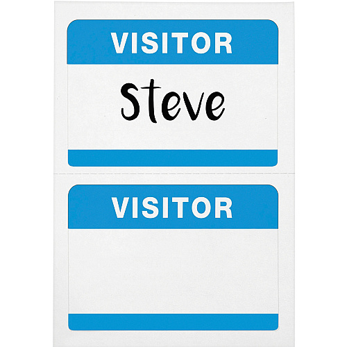 Advantus Self-Adhesive Visitor Badges Visitor - 2 1/4" Height x 3 1/2" Width - Removable Adhesive - Rectangle - White, Blue - 100 / Box (97190)