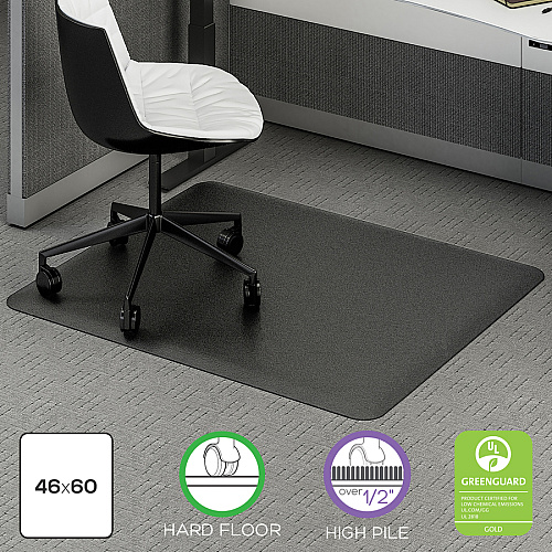 Deflecto Ergonomic Sit-Stand Chair Mat for Multi-surface Workstation - 60" Length x 46" Width x 0.800" Depth - Rectangular - Foam - Black - 1 Each (CM24442FBKSS)
