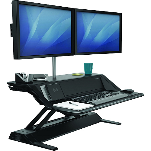 Fellowes Lotus&trade; DX Sit-Stand Workstation - Black 35 lb Load Capacity - 5.50" Height x 32.75" Width x 24.25" Depth - Black - Antimicrobial (8080301)