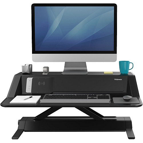 Fellowes Lotus&trade; DX Sit-Stand Workstation - Black 35 lb Load Capacity - 5.50" Height x 32.75" Width x 24.25" Depth - Black - Antimicrobial (8080301)
