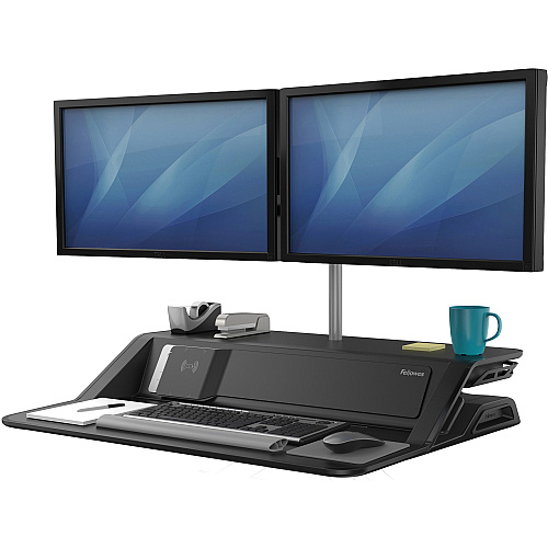 Fellowes Lotus&trade; DX Sit-Stand Workstation - Black 35 lb Load Capacity - 5.50" Height x 32.75" Width x 24.25" Depth - Black - Antimicrobial (8080301)