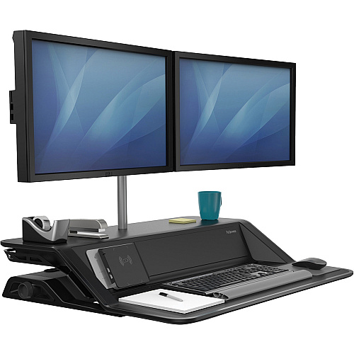 Fellowes Lotus&trade; DX Sit-Stand Workstation - Black 35 lb Load Capacity - 5.50" Height x 32.75" Width x 24.25" Depth - Black - Antimicrobial (8080301)