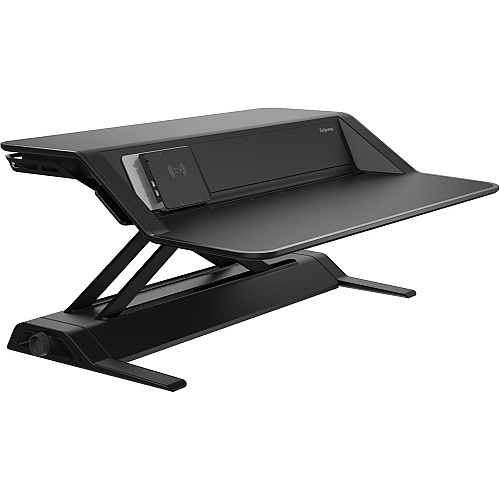 Fellowes Lotus&trade; DX Sit-Stand Workstation - Black 35 lb Load Capacity - 5.50" Height x 32.75" Width x 24.25" Depth - Black - Antimicrobial (8080301)