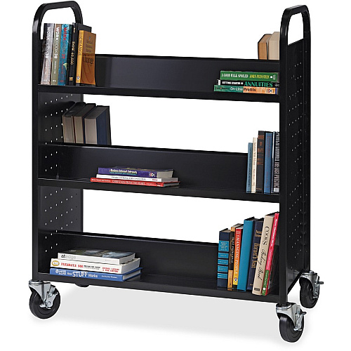 Lorell Double-sided Book Cart 6 Shelf - Round Handle - 5" Caster Size - Steel - 38" Width x 18" Depth x 46.25" Height - Black - 1 Each (LLR99931)