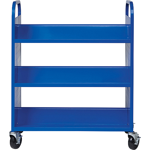 Lorell Double-sided Book Cart 6 Shelf - Round Handle - 5" Caster Size - Steel - 38" Width x 18" Depth x 46.25" Height - Blue - 1 Each (LLR99932)