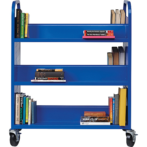 Lorell Double-sided Book Cart 6 Shelf - Round Handle - 5" Caster Size - Steel - 38" Width x 18" Depth x 46.25" Height - Blue - 1 Each (LLR99932)