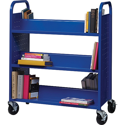 Lorell Double-sided Book Cart 6 Shelf - Round Handle - 5" Caster Size - Steel - 38" Width x 18" Depth x 46.25" Height - Blue - 1 Each (LLR99932)