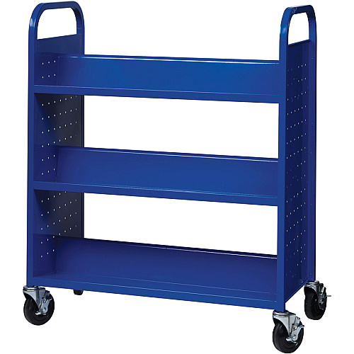 Lorell Double-sided Book Cart 6 Shelf - Round Handle - 5" Caster Size - Steel - 38" Width x 18" Depth x 46.25" Height - Blue - 1 Each (LLR99932)