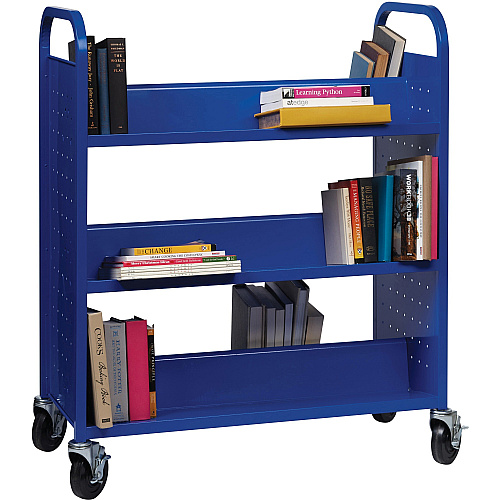 Lorell Double-sided Book Cart 6 Shelf - Round Handle - 5" Caster Size - Steel - 38" Width x 18" Depth x 46.25" Height - Blue - 1 Each (LLR99932)