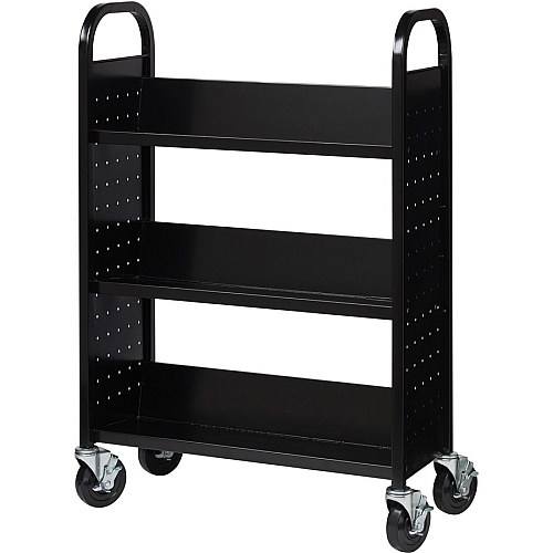 Lorell Single-sided Book Cart 3 Shelf - Round Handle - 5" Caster Size - Steel - 32" Width x 14" Depth x 46" Height - Black - 1 Each (LLR99933)