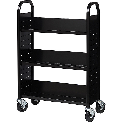 Lorell Single-sided Book Cart 3 Shelf - Round Handle - 5" Caster Size - Steel - 32" Width x 14" Depth x 46" Height - Black - 1 Each (LLR99933)
