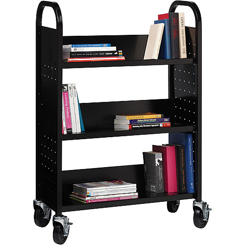 Lorell Single-sided Book Cart 3 Shelf - Round Handle - 5" Caster Size - Steel - 32" Width x 14" Depth x 46" Height - Black - 1 Each (LLR99933)