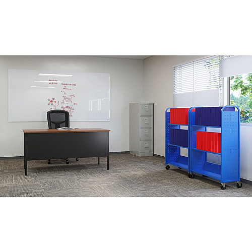 Lorell Single-sided Book Cart 3 Shelf - Round Handle - 5" Caster Size - Steel - 32" Width x 14" Depth x 46" Height - Blue - 1 Each (LLR99934)