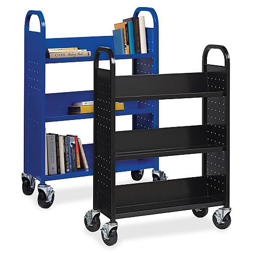 Lorell Single-sided Book Cart 3 Shelf - Round Handle - 5" Caster Size - Steel - 32" Width x 14" Depth x 46" Height - Blue - 1 Each (LLR99934)