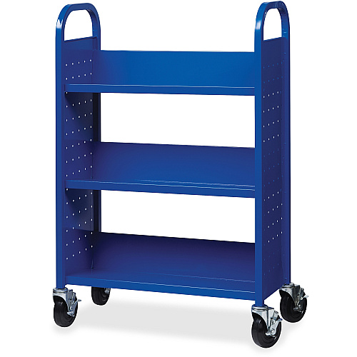 Lorell Single-sided Book Cart 3 Shelf - Round Handle - 5" Caster Size - Steel - 32" Width x 14" Depth x 46" Height - Blue - 1 Each (LLR99934)