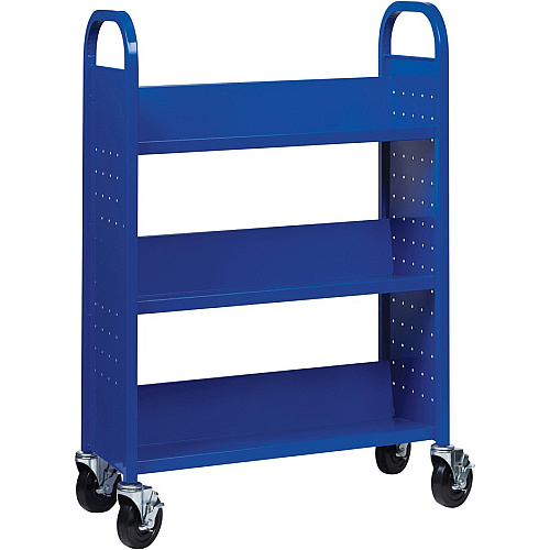 Lorell Single-sided Book Cart 3 Shelf - Round Handle - 5" Caster Size - Steel - 32" Width x 14" Depth x 46" Height - Blue - 1 Each (LLR99934)
