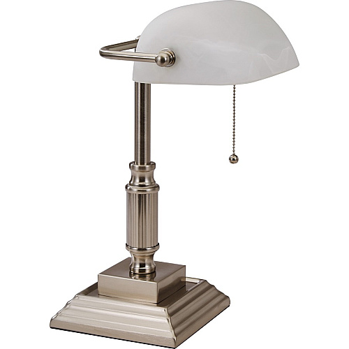 Lorell Classic Banker's Lamp 15" Height - 6.5" Width - 10 W LED Bulb - Brushed Nickel - Desk Mountable - Silver - for Desk, Table (LLR99955)
