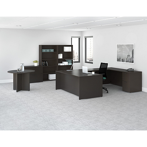 Lorell Prominence 2.0 Double-Pedestal Desk 5 x File, Box Drawer(s) - Double Pedestal on Left/Right Side - Band Edge - Material: Particleboard - Finish: Espresso Laminate, Thermofused Melamine (TFM) (LLRPD3060DPES)