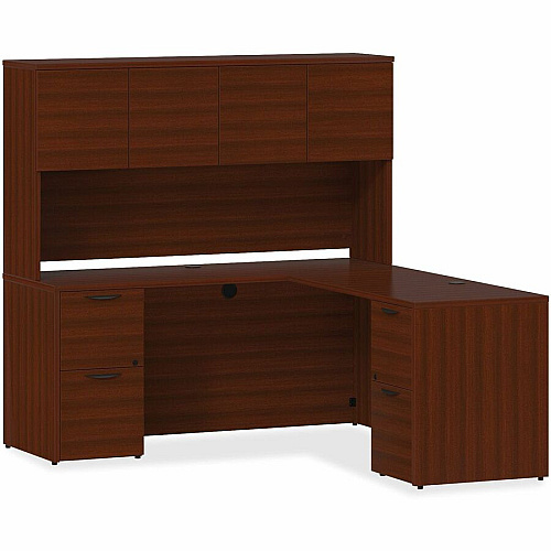 Lorell Prominence 2.0 3/4 Double-Pedestal Desk 1" Thickness Top, 29" Height x 60" Width x 30" Depth - Total Drawer(s): 2 - Double Pedestal on Left/Right Side - Band Edge - Material: Particleboard - Finish: Mahogany Laminate, Thermofused M (LLRPD3060QDPMY)