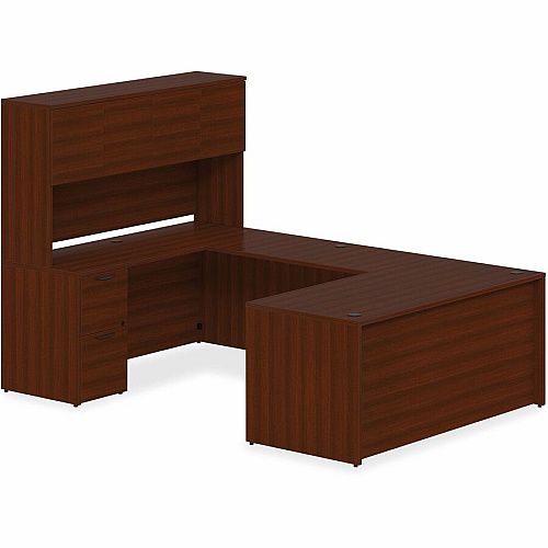 Lorell Prominence 2.0 3/4 Double-Pedestal Desk 1" Thickness Top, 29" Height x 60" Width x 30" Depth - Total Drawer(s): 2 - Double Pedestal on Left/Right Side - Band Edge - Material: Particleboard - Finish: Mahogany Laminate, Thermofused M (LLRPD3060QDPMY)