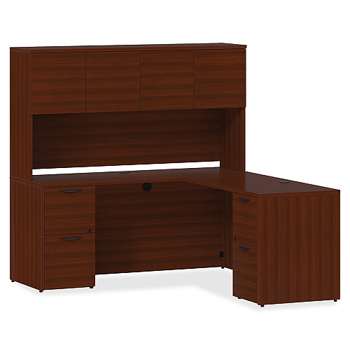 Lorell Prominence 2.0 Right-Pedestal Desk x 1" Thickness Top, 29" Height x 66" Width x 30" Depth - 3 x File, Box Drawer(s) - Single Pedestal on Right Side - Band Edge - Material: Particleboard - Finish: Mahogany Laminate, Thermofused Mela (LLRPD3066RSPMY)