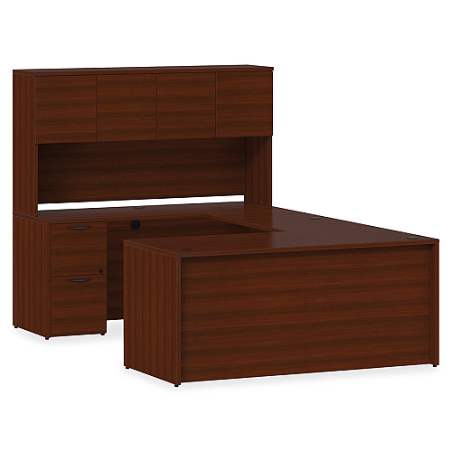 Lorell Prominence 2.0 Right-Pedestal Desk x 1" Thickness Top, 29" Height x 66" Width x 30" Depth - 3 x File, Box Drawer(s) - Single Pedestal on Right Side - Band Edge - Material: Particleboard - Finish: Mahogany Laminate, Thermofused Mela (LLRPD3066RSPMY)