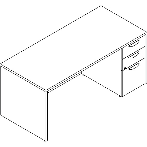 Lorell Prominence 2.0 Right-Pedestal Desk x 1" Thickness Top, 29" Height x 66" Width x 30" Depth - 3 x File, Box Drawer(s) - Single Pedestal on Right Side - Band Edge - Material: Particleboard - Finish: Mahogany Laminate, Thermofused Mela (LLRPD3066RSPMY)