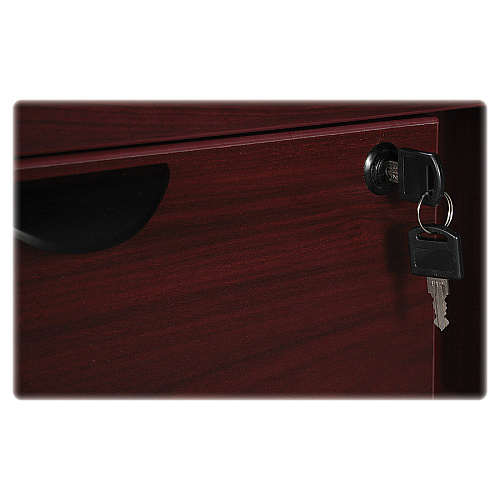Lorell Prominence 2.0 Left-Pedestal Desk x 1" Thickness Top, 29" Height x 72" Width x 36" Depth - 3 x File, Box Drawer(s) - Single Pedestal on Left Side - Band Edge - Material: Particleboard - Finish: Mahogany Laminate, Thermofused Melami (LLRPD3672LSPMY)