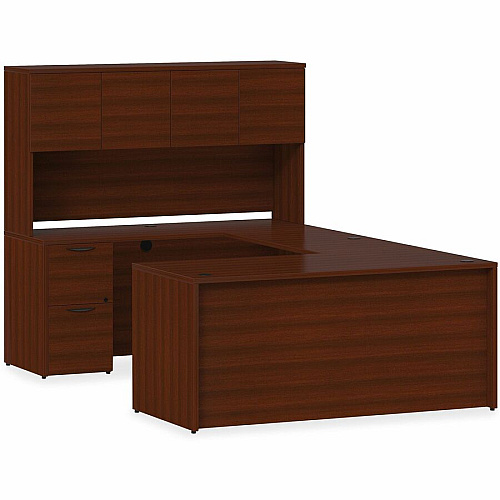 Lorell Prominence 2.0 Mahogany Laminate Double-Pedestal Desk - 2-Drawer 1" Thickness Top, 29" Height x 72" Width x 36" Depth - Total Drawer(s): 2 - Double Pedestal - Band Edge - Material: Particleboard - Finish: Mahogany Laminate, Thermof (LLRPD3672QDPMY)